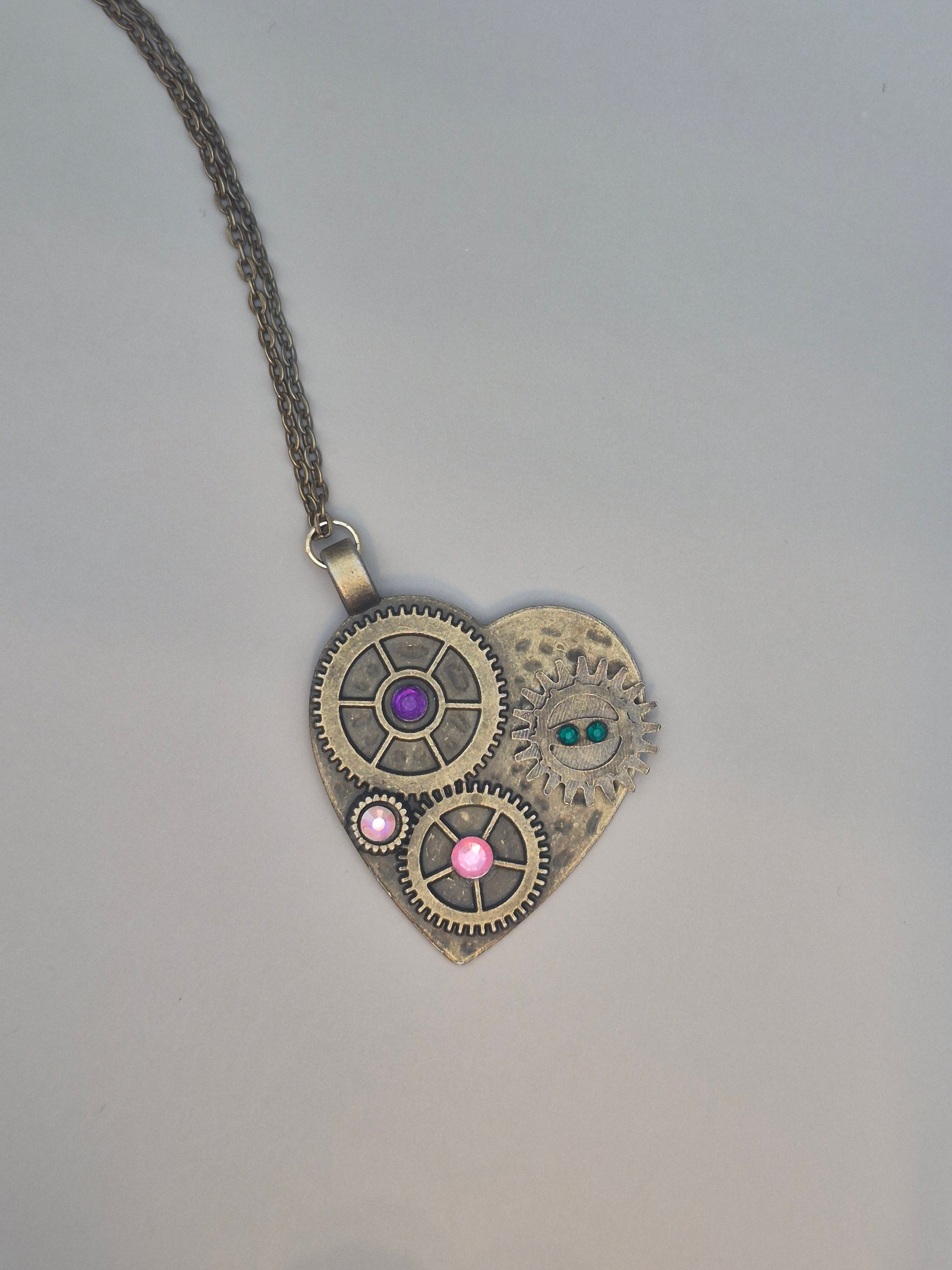 Bronze Heart Cog Necklace