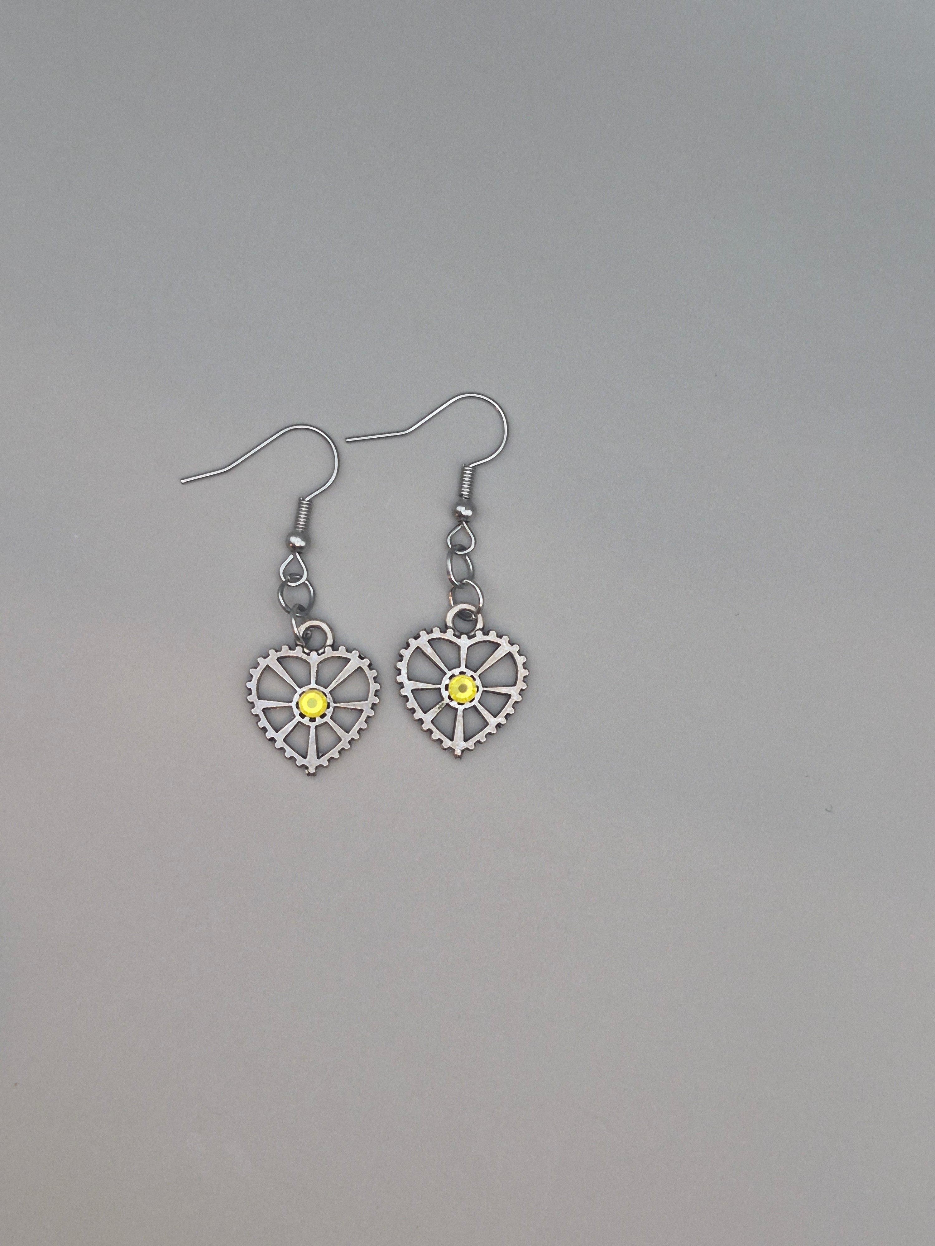 Heart Cog Earrings Yellow